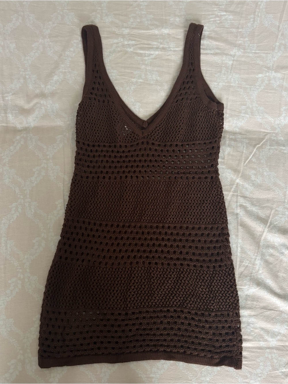 Brown Crochet Knit Tank Dress